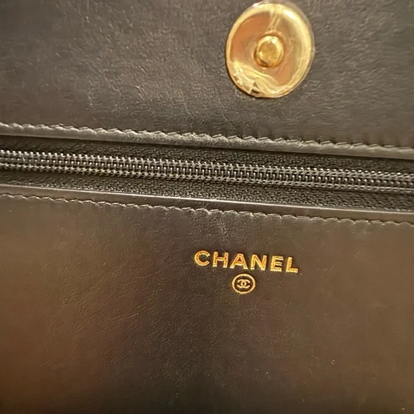 😍👜Chanel Iridescent Lambskin Quilted Pearl Wallet On Chain WOC Black - Picture 6 of 15
